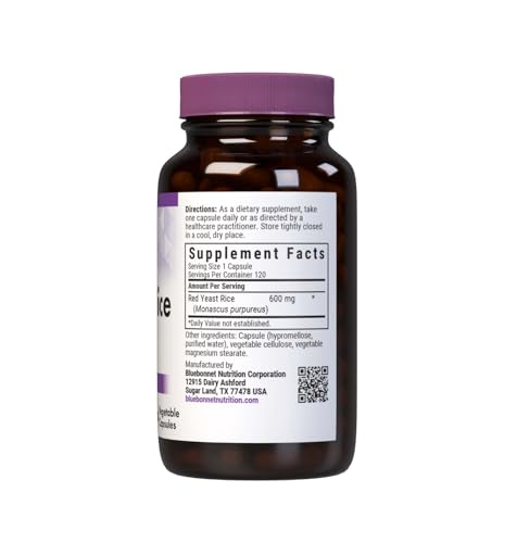 Close-up of Bluebonnet Red Yeast Rice 600 mg label