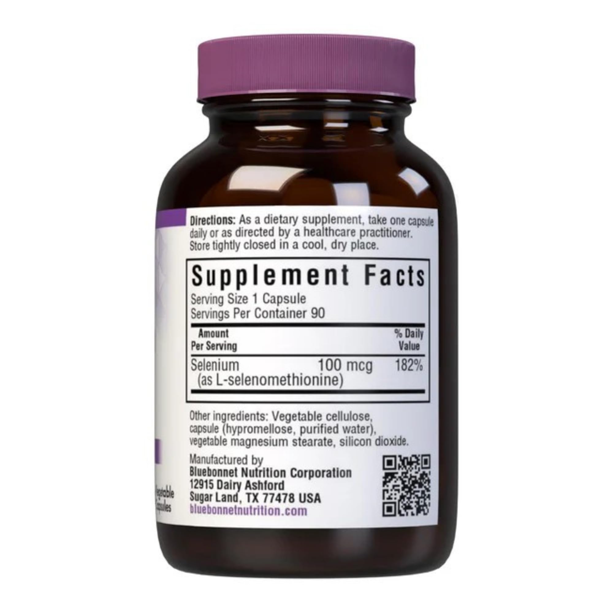 Bluebonnet Selenium 100mcg capsules ingredients label