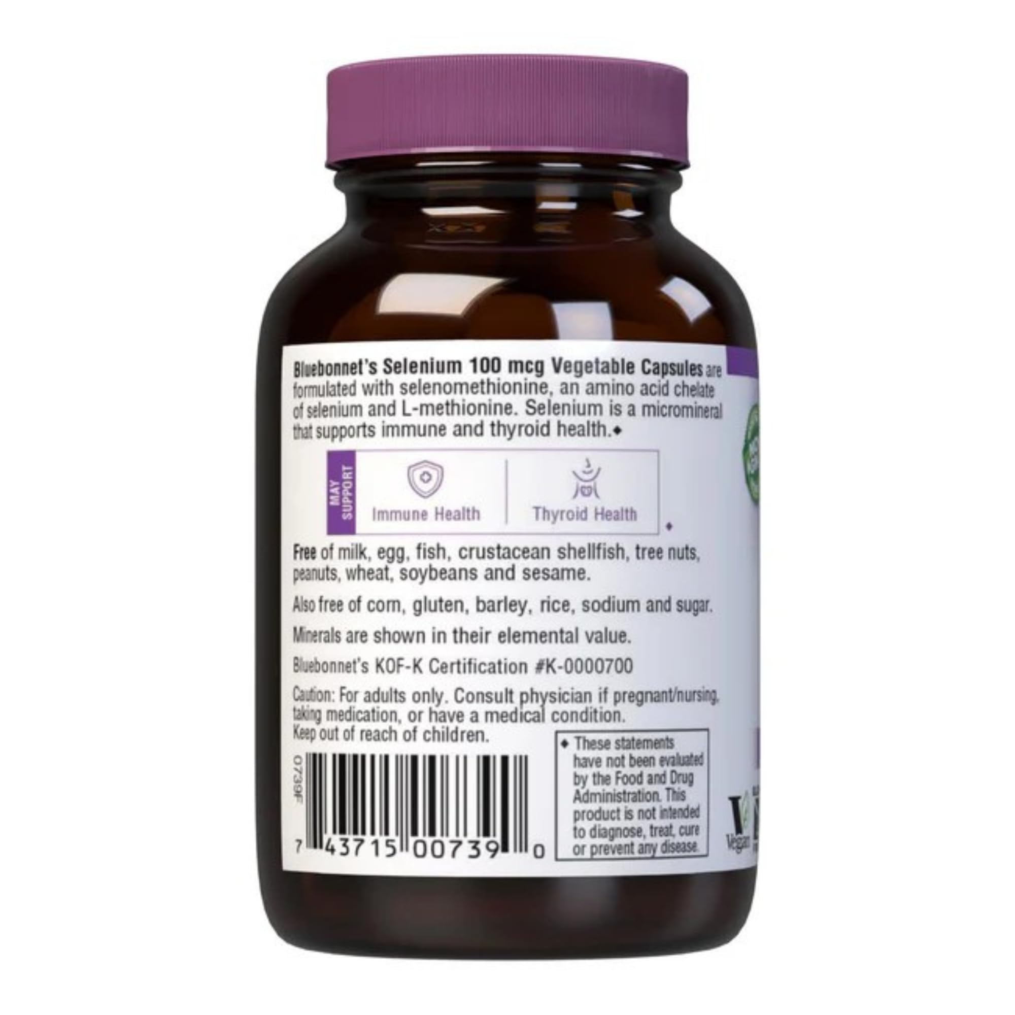 Close-up of ingredients on Bluebonnet Selenium label