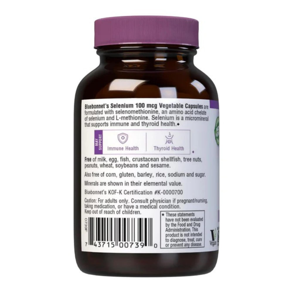 Close-up of ingredients on Bluebonnet Selenium label