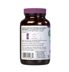 BlueBonnet garlic extract product label showing non-GMO vegan and allergen-free certifications