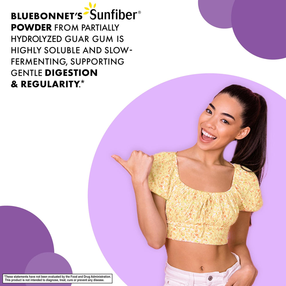 Non-GMO, vegan, kosher Sunfiber fiber supplement packaging