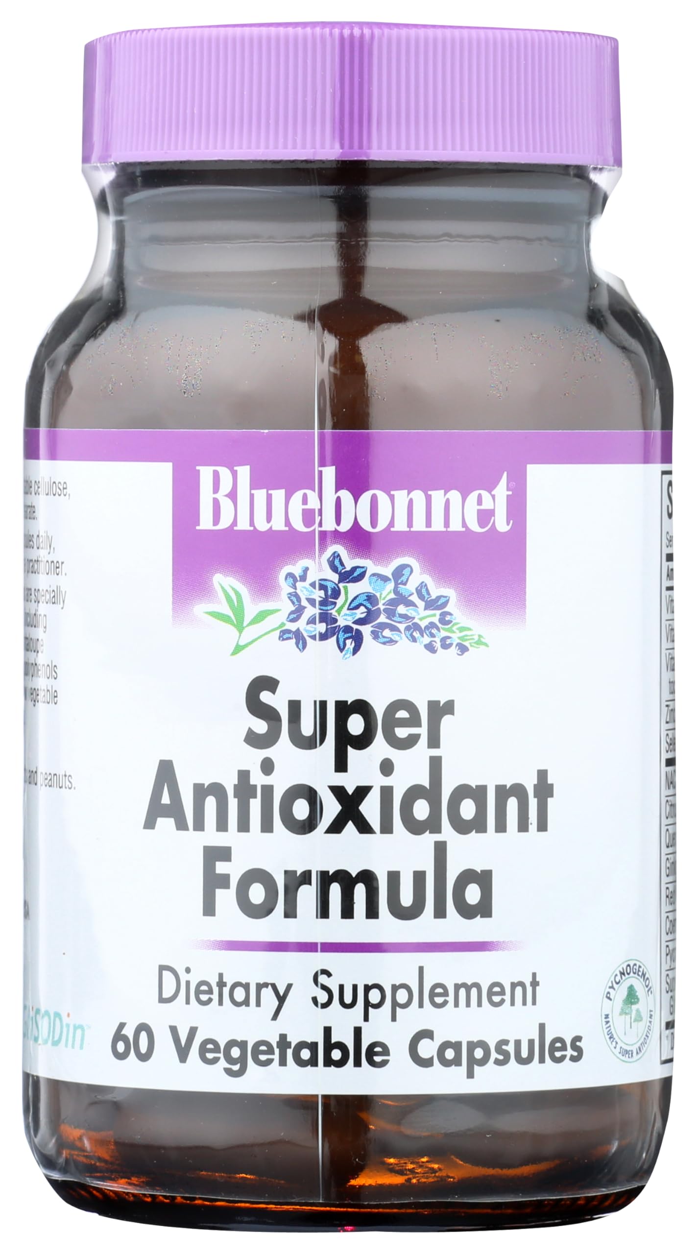 BlueBonnet Super Antioxidant Formula Vegetarian Capsules bottle with label – White, 60 Count