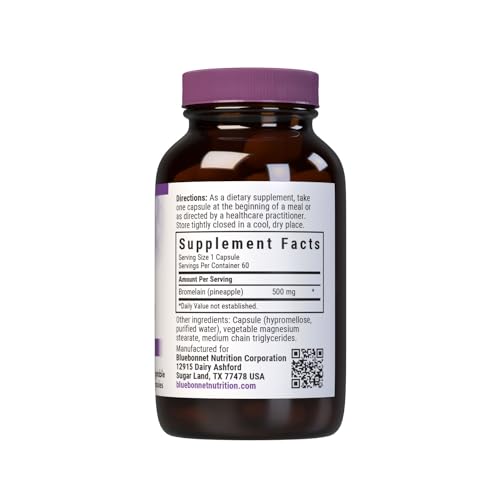 Ingredients panel for BlueBonnet Super Bromelain 500 mg capsules