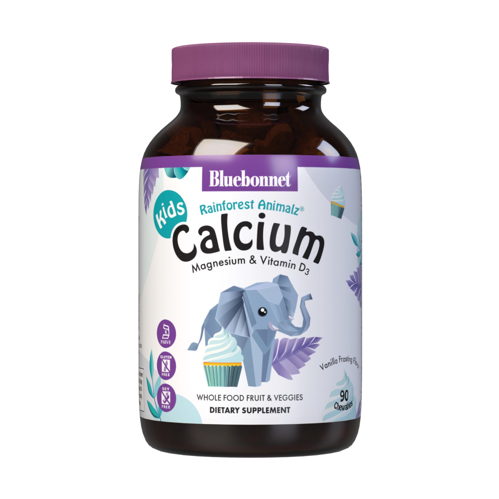 BlueBonnet Super Earth Rainforest Animalz Calcium Magnesium and Vitamin D3 Chews in Natural Vanilla Frosting, 90 count bottle