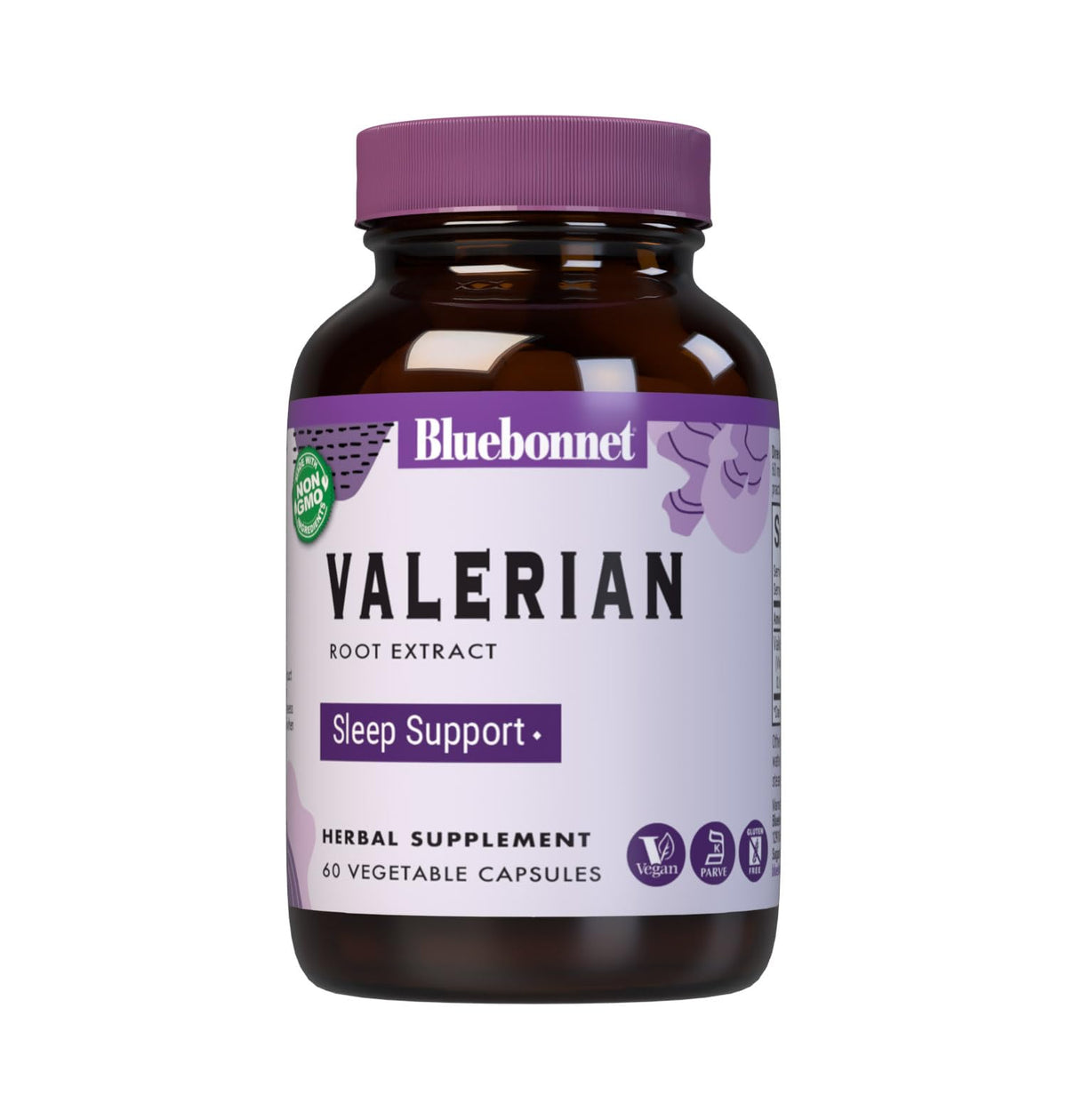 BlueBonnet Valerian Root Extract supplement bottle with 60 vegan capsules