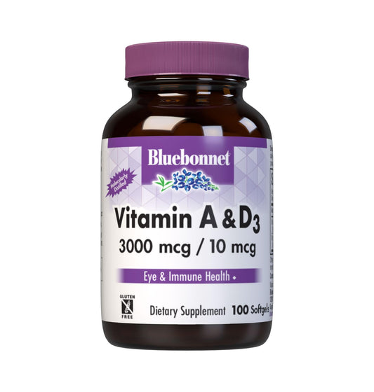 Bluebonnet Nutrition Vitamin A & D3 softgels bottle label