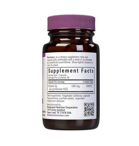 Pyridoxine HCl Vitamin B6 100 mg capsule close-up