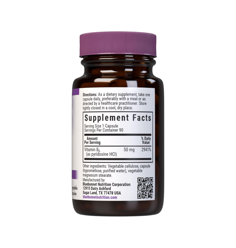 Close-up of Vitamin B6 50 mg label showing pyridoxine HCl