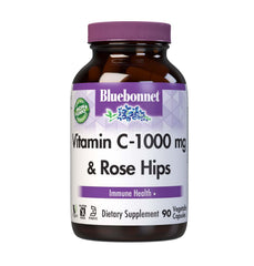 Bluebonnet Vitamin C-1000 mg with Rose Hips bottle label close-up