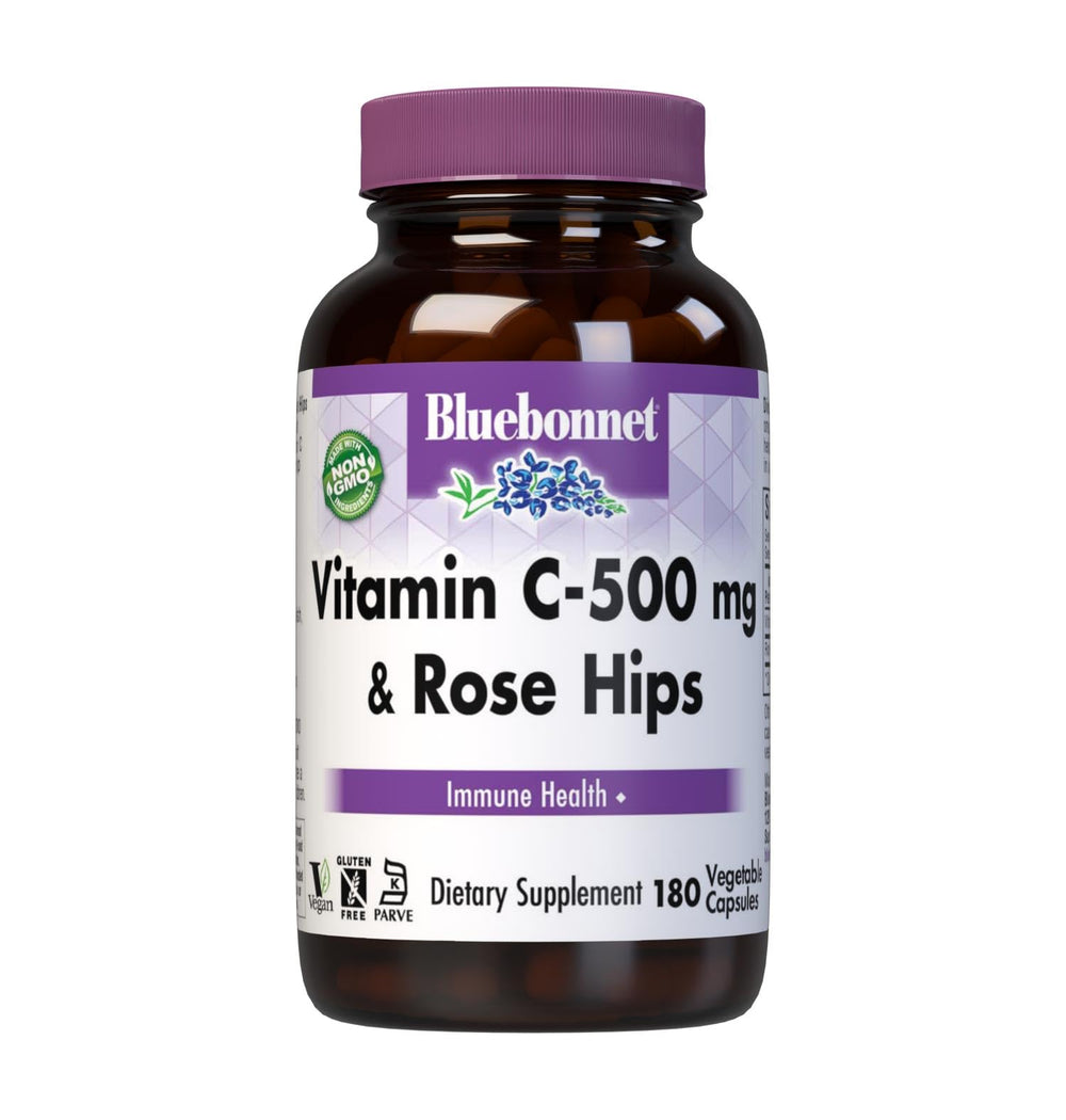 BlueBonnet Vitamin C 500 mg + Rose Hips Vegetable Capsules bottle