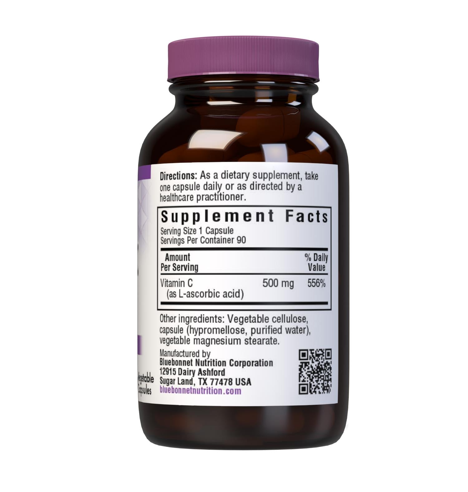 Close up of identity-preserved IP Vitamin C 500 mg in vegetable capsules