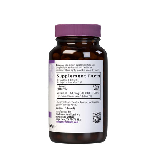 Bottle label showing Vitamin D3 2000 IU details
