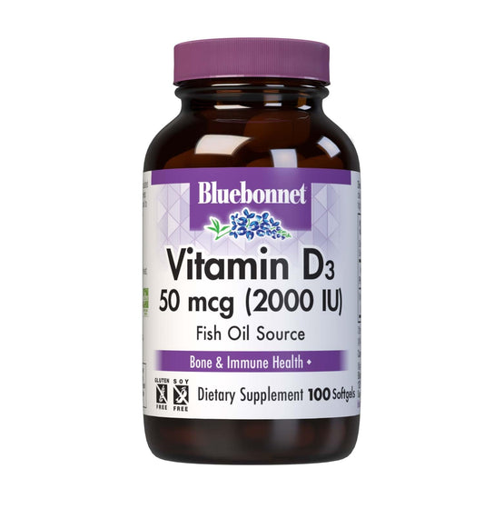 Bluebonnet Vitamin D3 2000 IU capsules front view