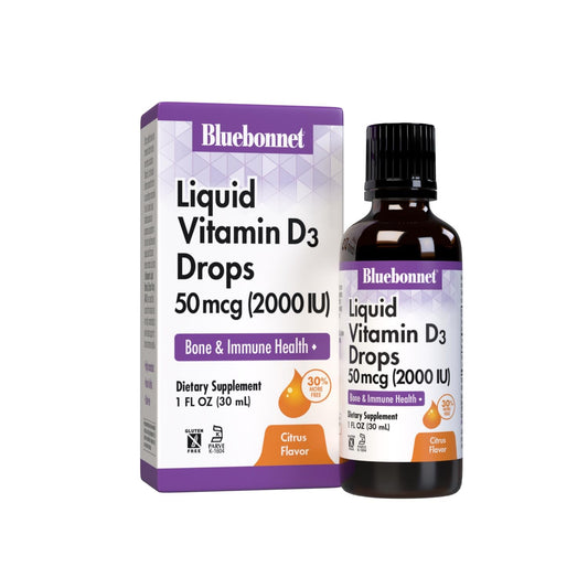 Bluebonnet Vitamin D3 Drops bottle front showing 2000 IU