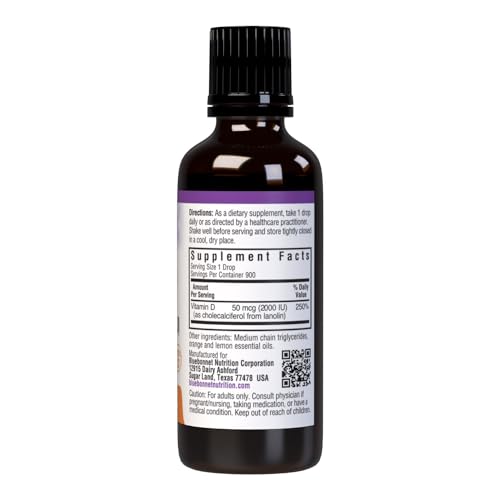 Amber glass bottle of Bluebonnet Vitamin D3 Drops side view