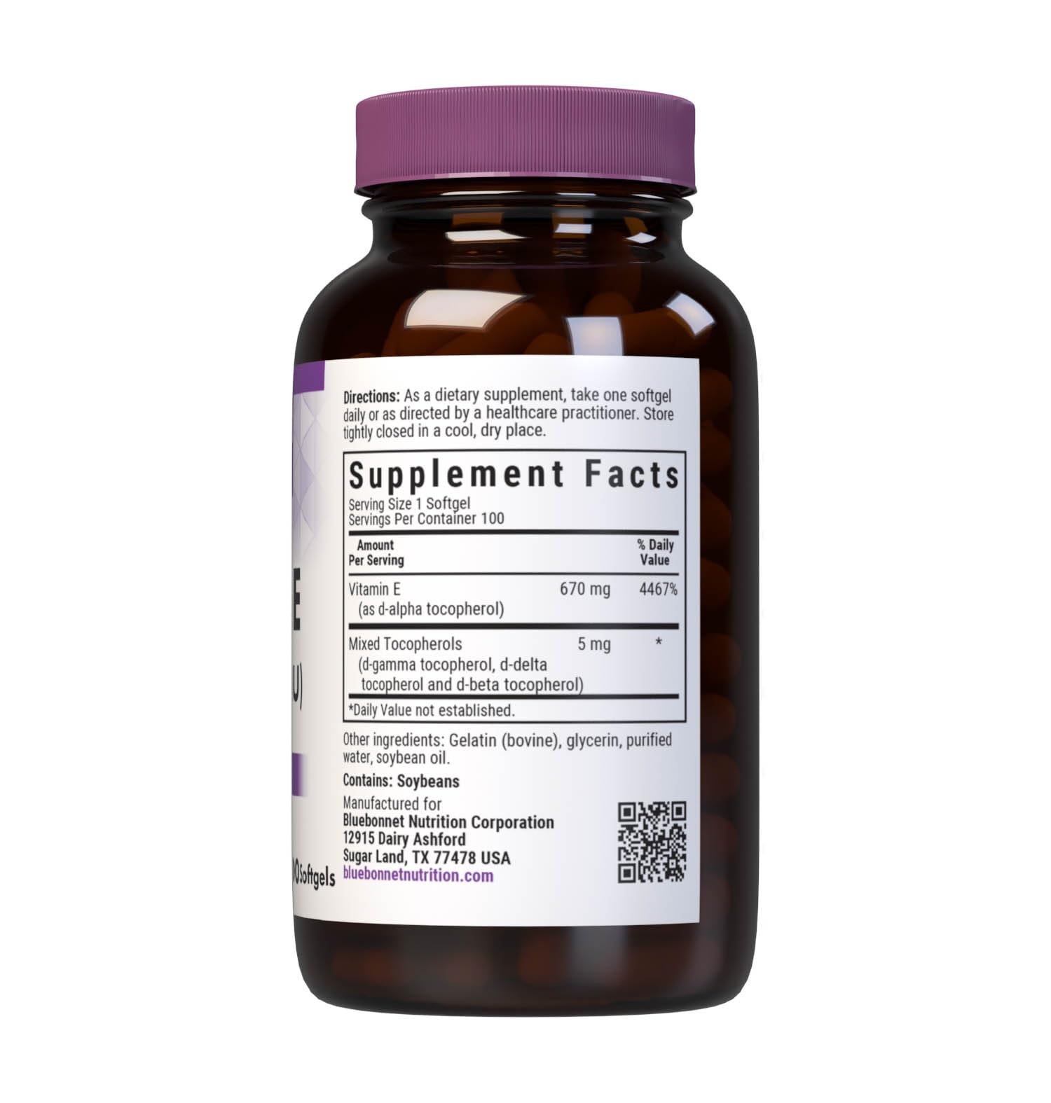 BlueBonnet Vitamin E 1000 IU mixed softgels bottle with capsules close-up