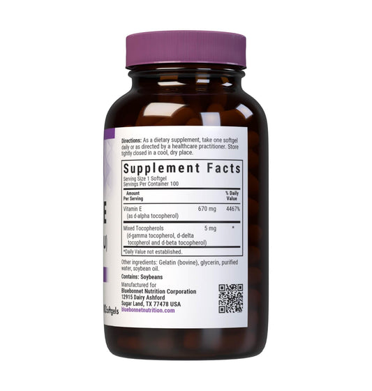 BlueBonnet Vitamin E 1000 IU mixed softgels bottle with capsules close-up