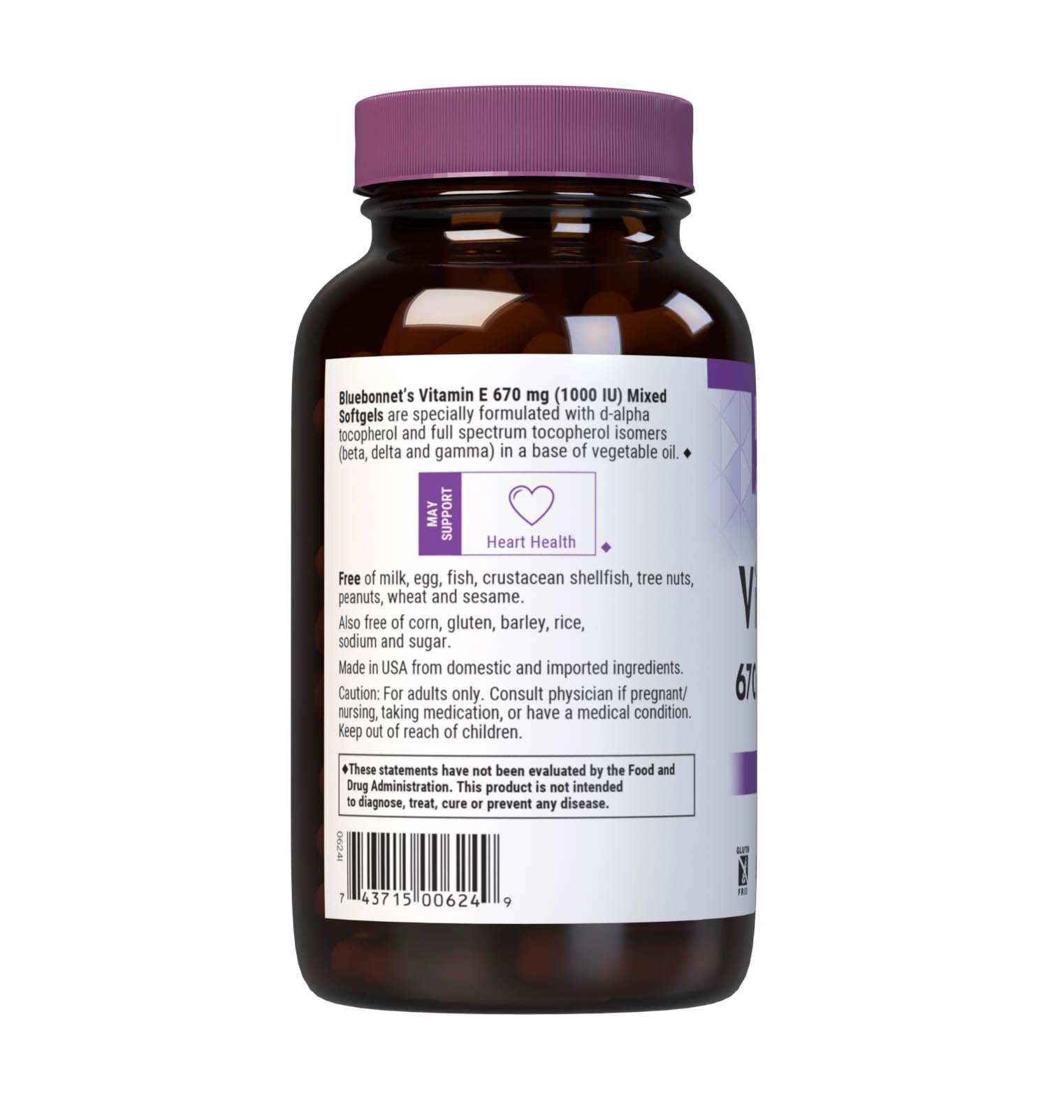 BlueBonnet Vitamin E 1000 IU mixed tocopherols softgels bottle label