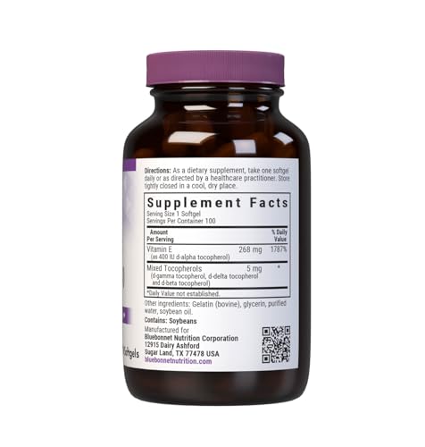 Bluebonnet Vitamin E 400 IU Softgels label close-up