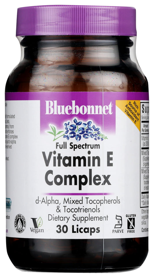 BlueBonnet Vitamin E Complex liquid capsule bottle label