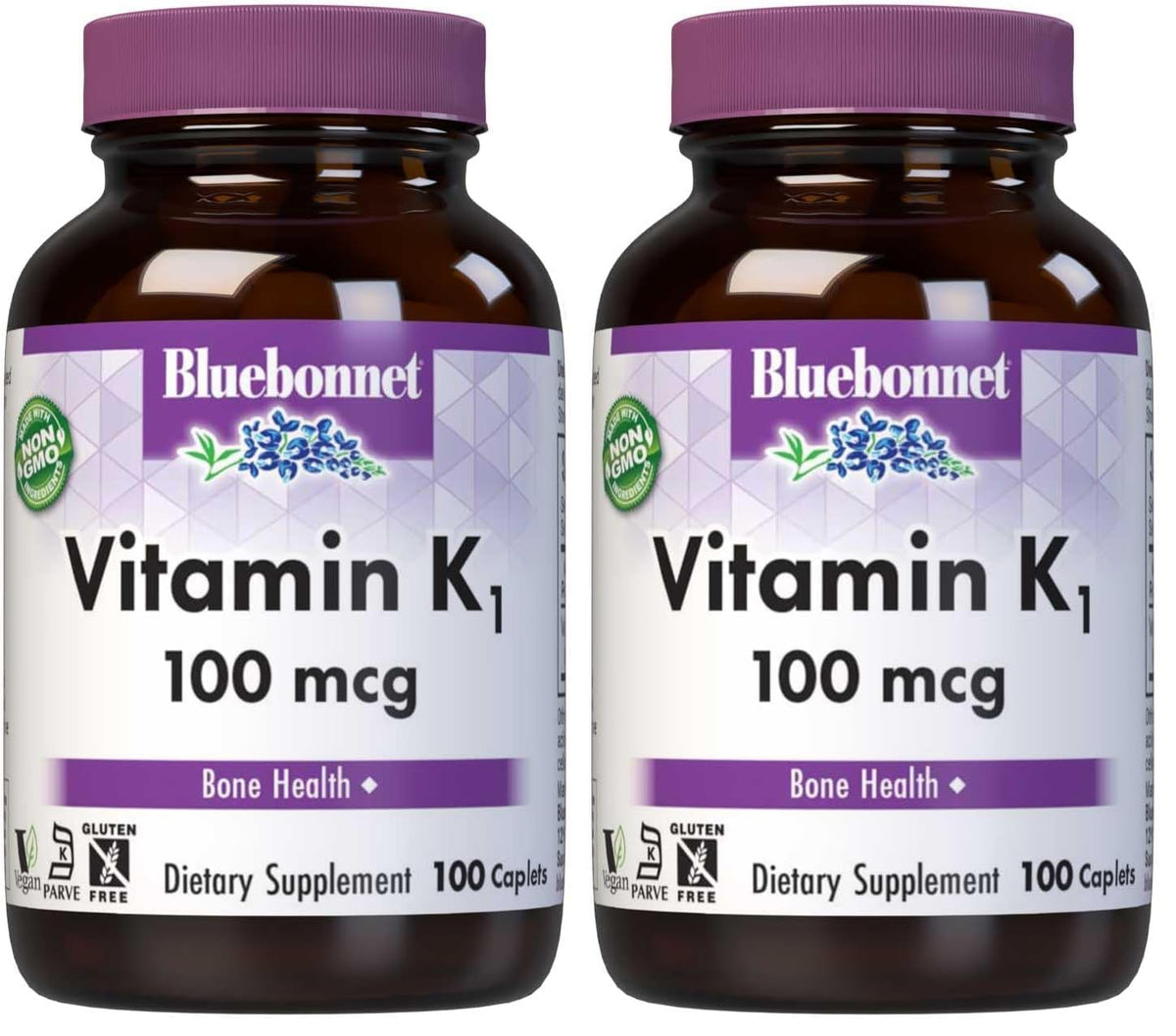 Front view of BlueBonnet Vitamin K1 100 mcg bottle