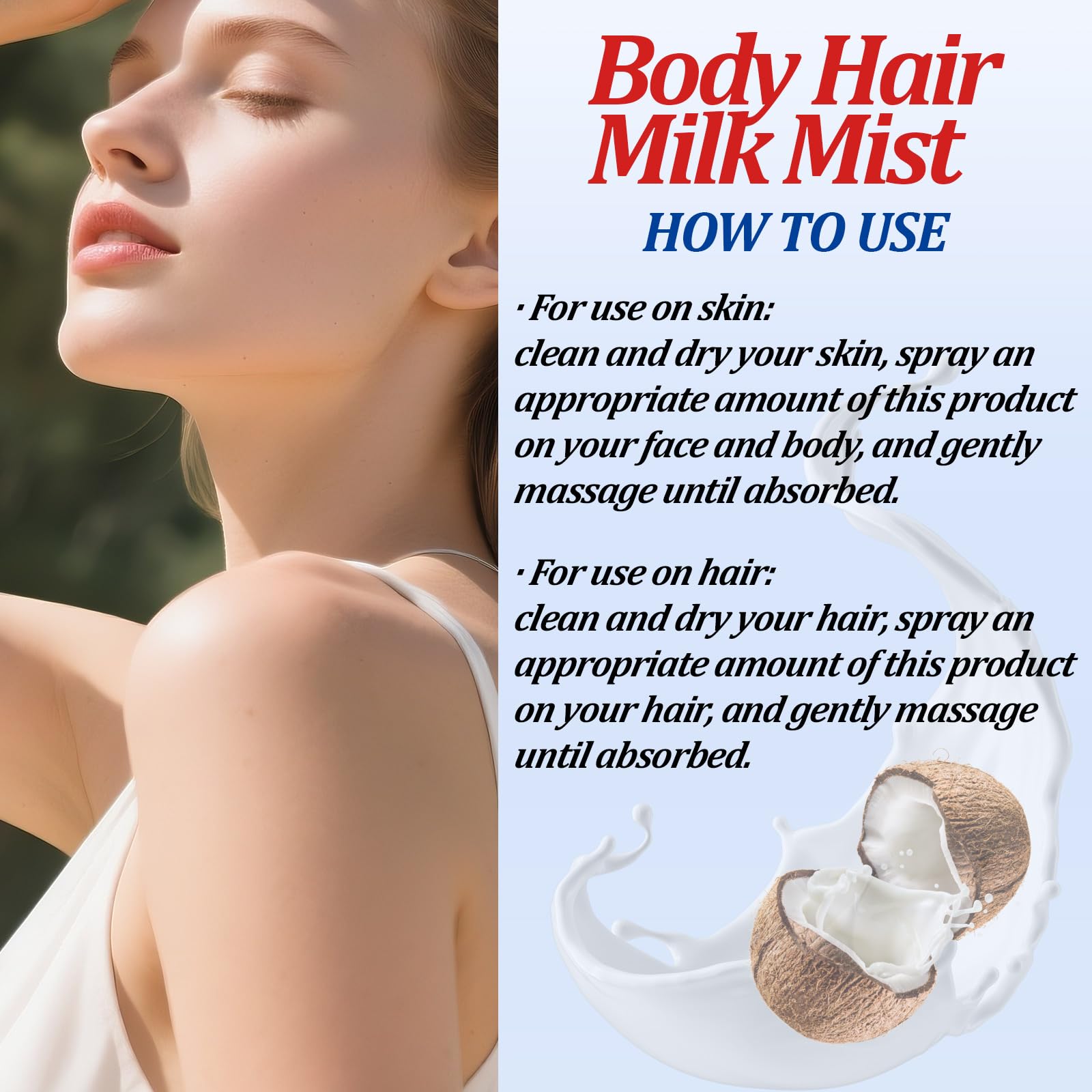 BlueBouff mist on skin and hair demonstrates quick hydration benefits.