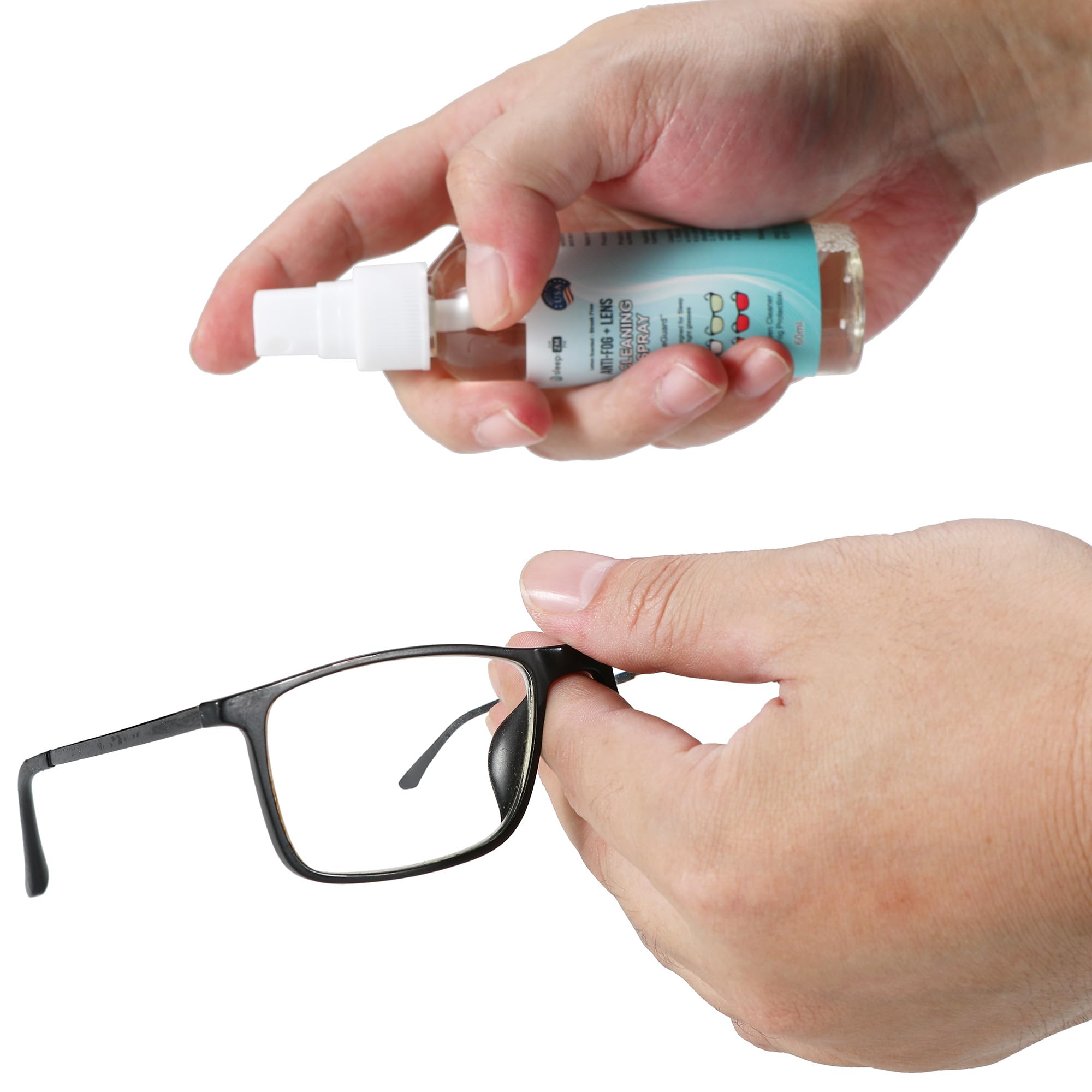 AR-coated glasses being cleaned with BlueGuard