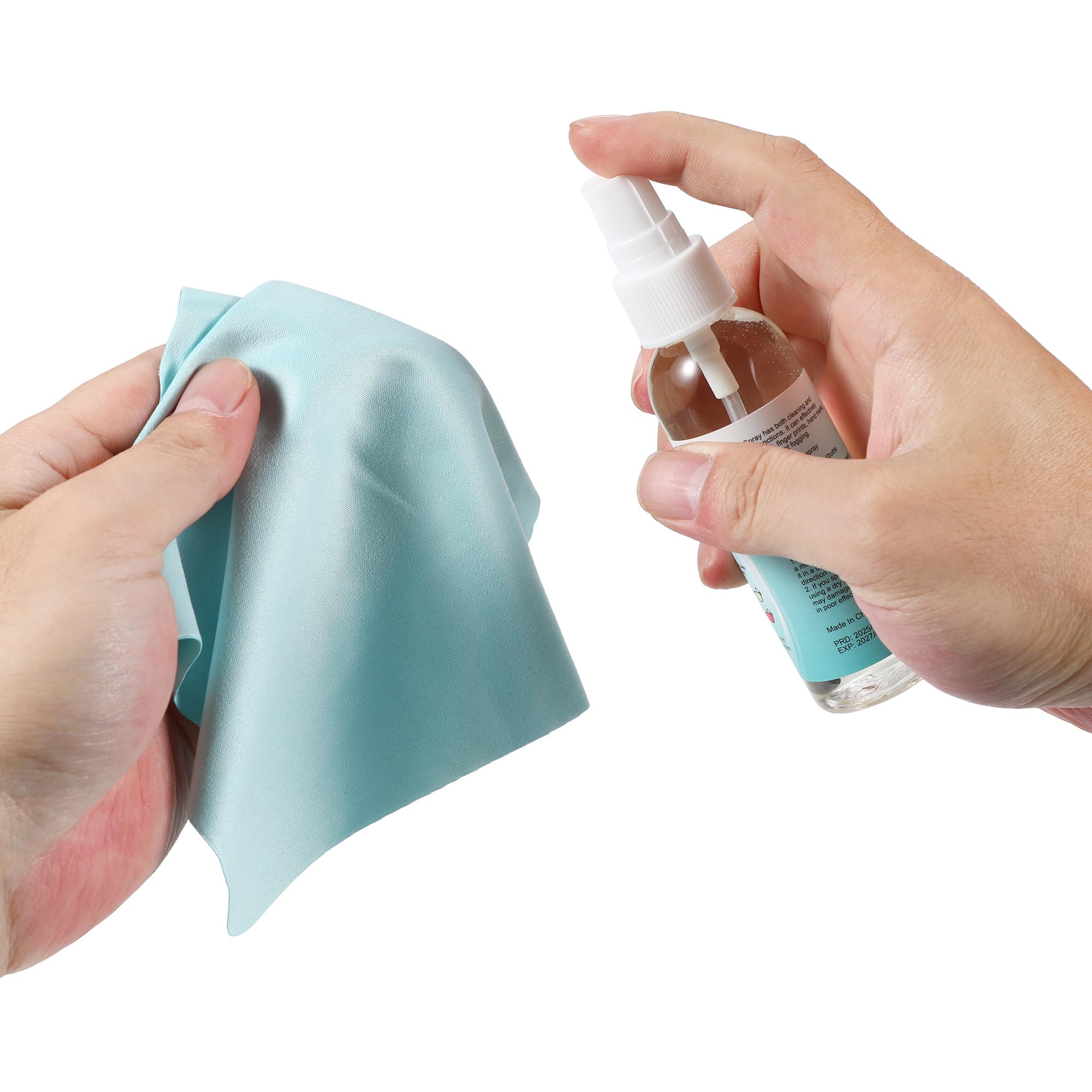 Prescriptions and blue-light glasses being cleaned