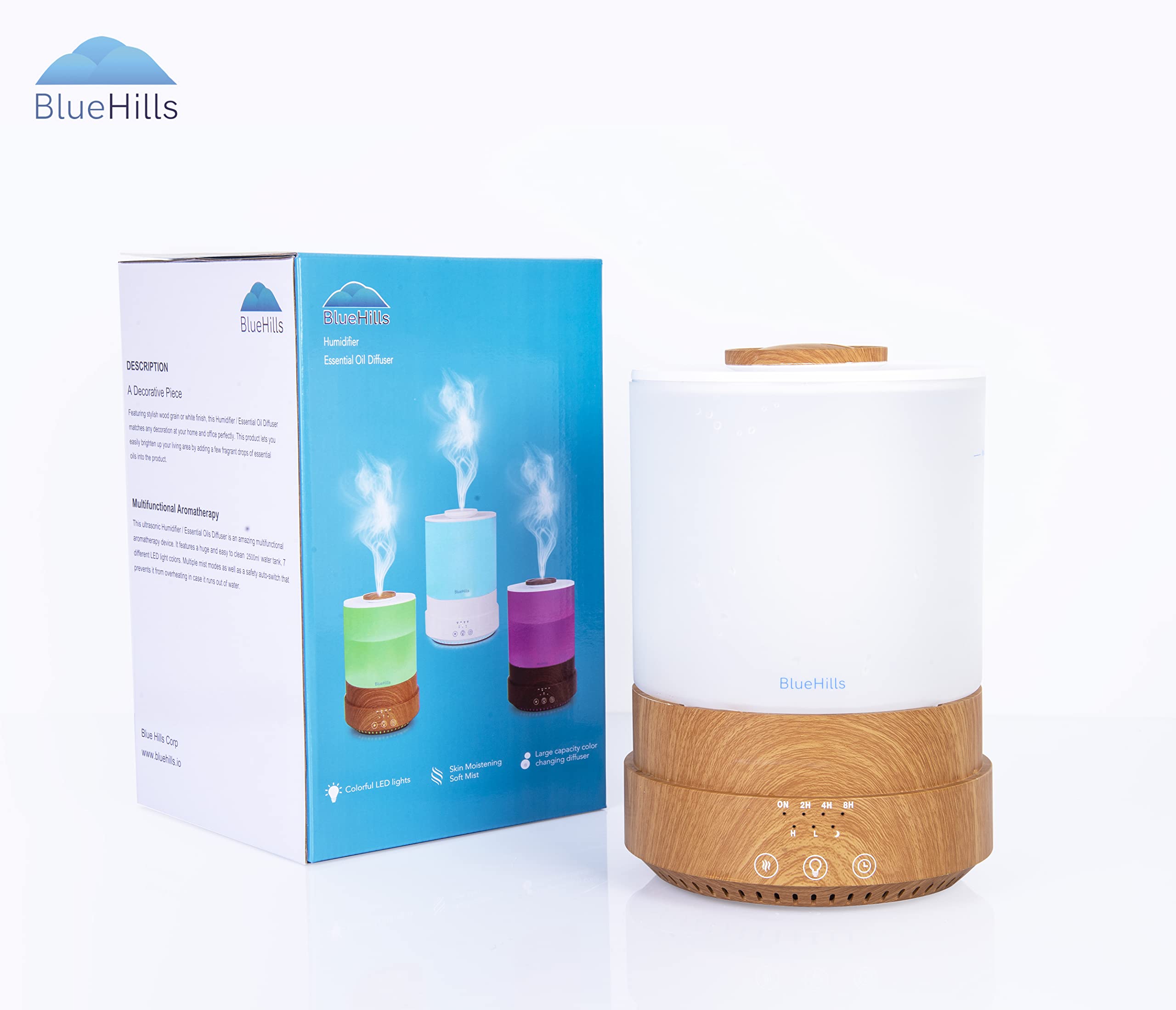 BlueHills diffuser showing seven LED color lights