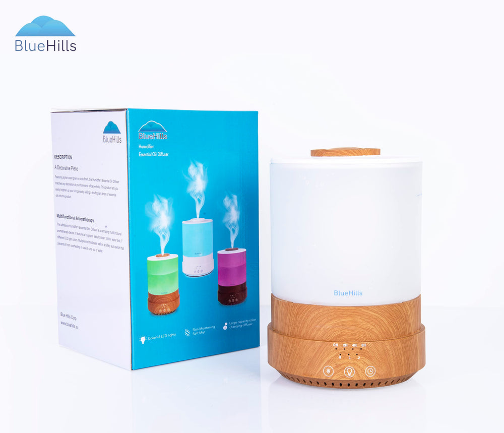 BlueHills diffuser showing seven LED color lights