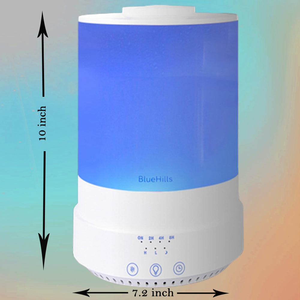 Diffuser emitting a fine mist in a living room setting