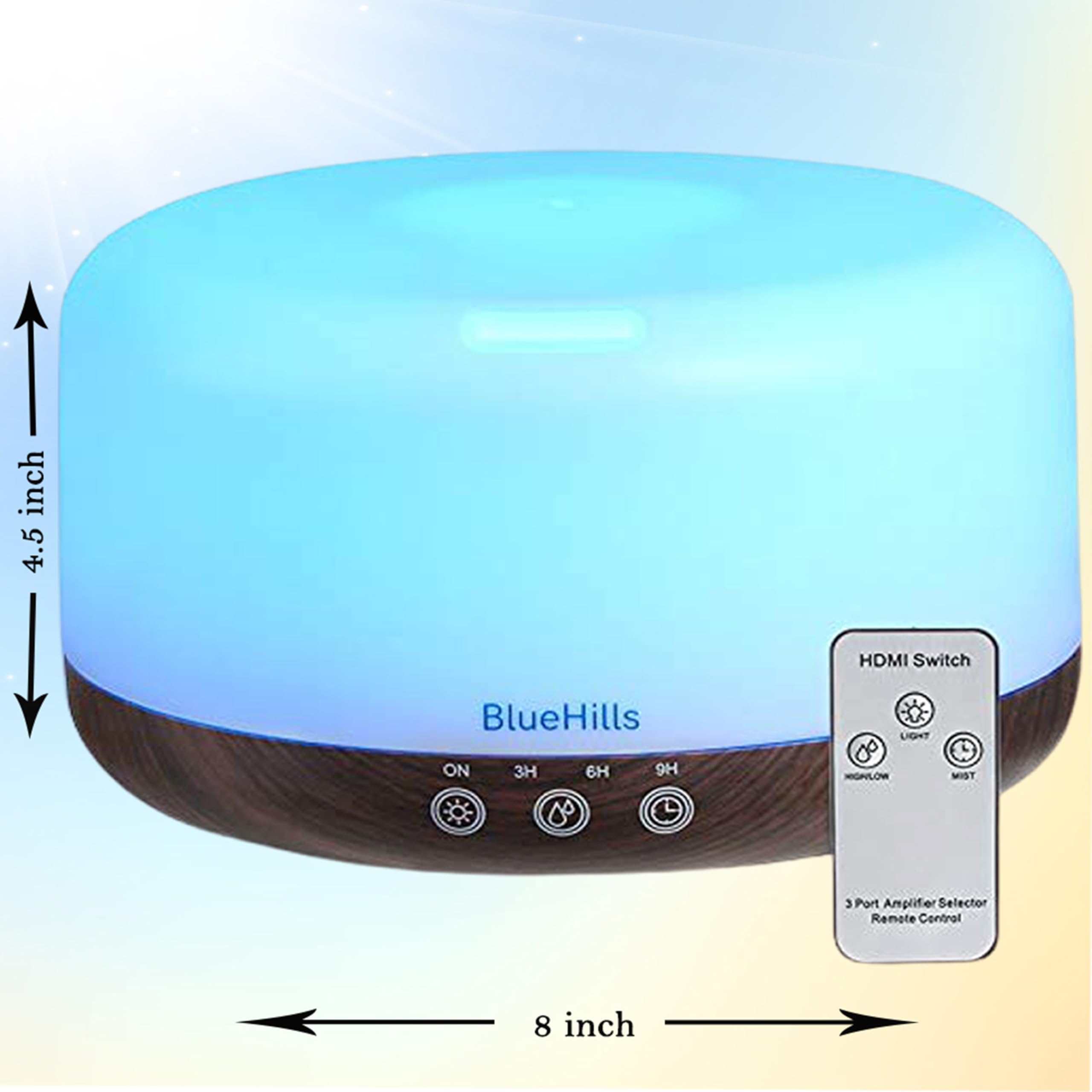 Close-up of BlueHills D002 diffuser LED lights in multiple colors