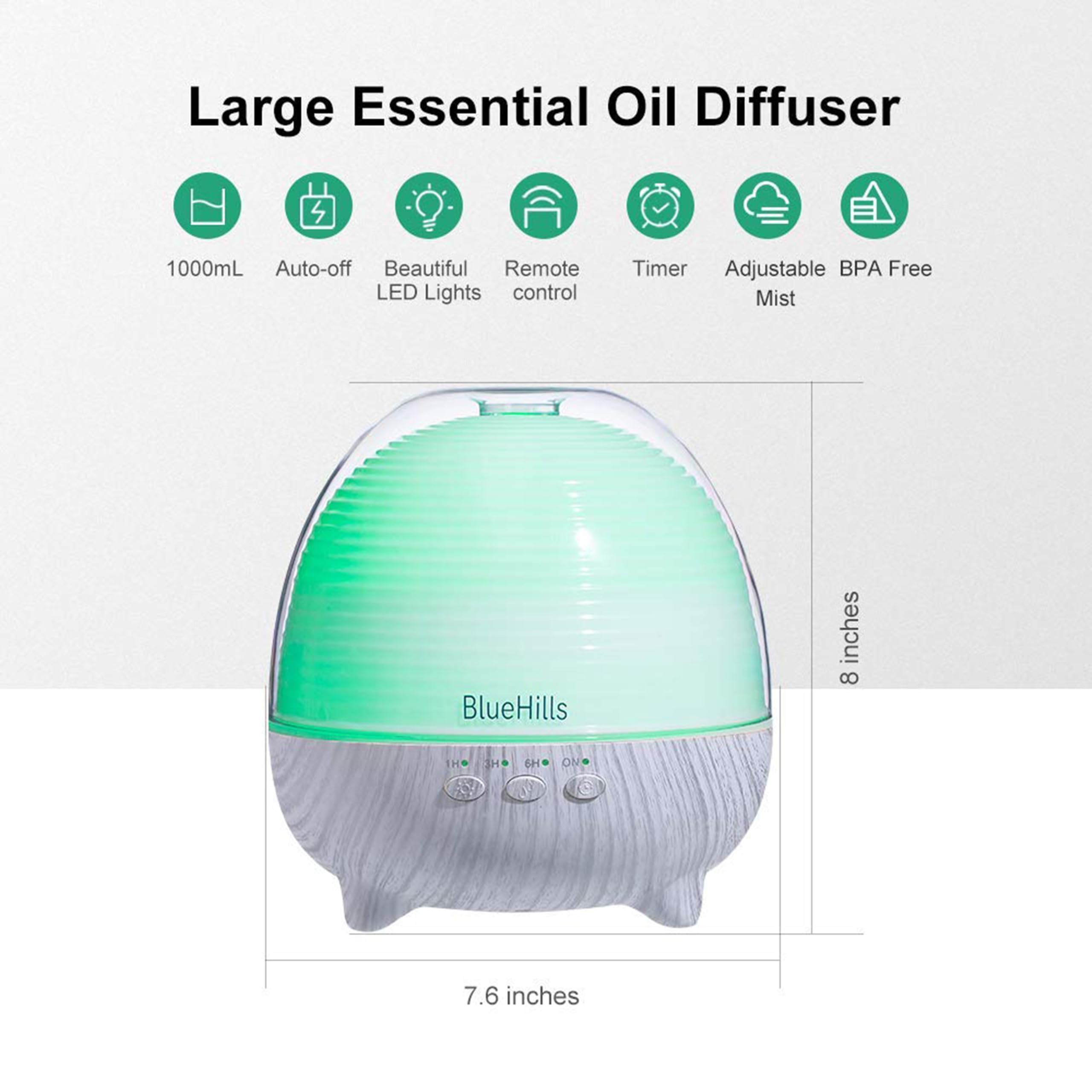 BlueHills diffuser auto shut-off ensures safe operation when water is low.