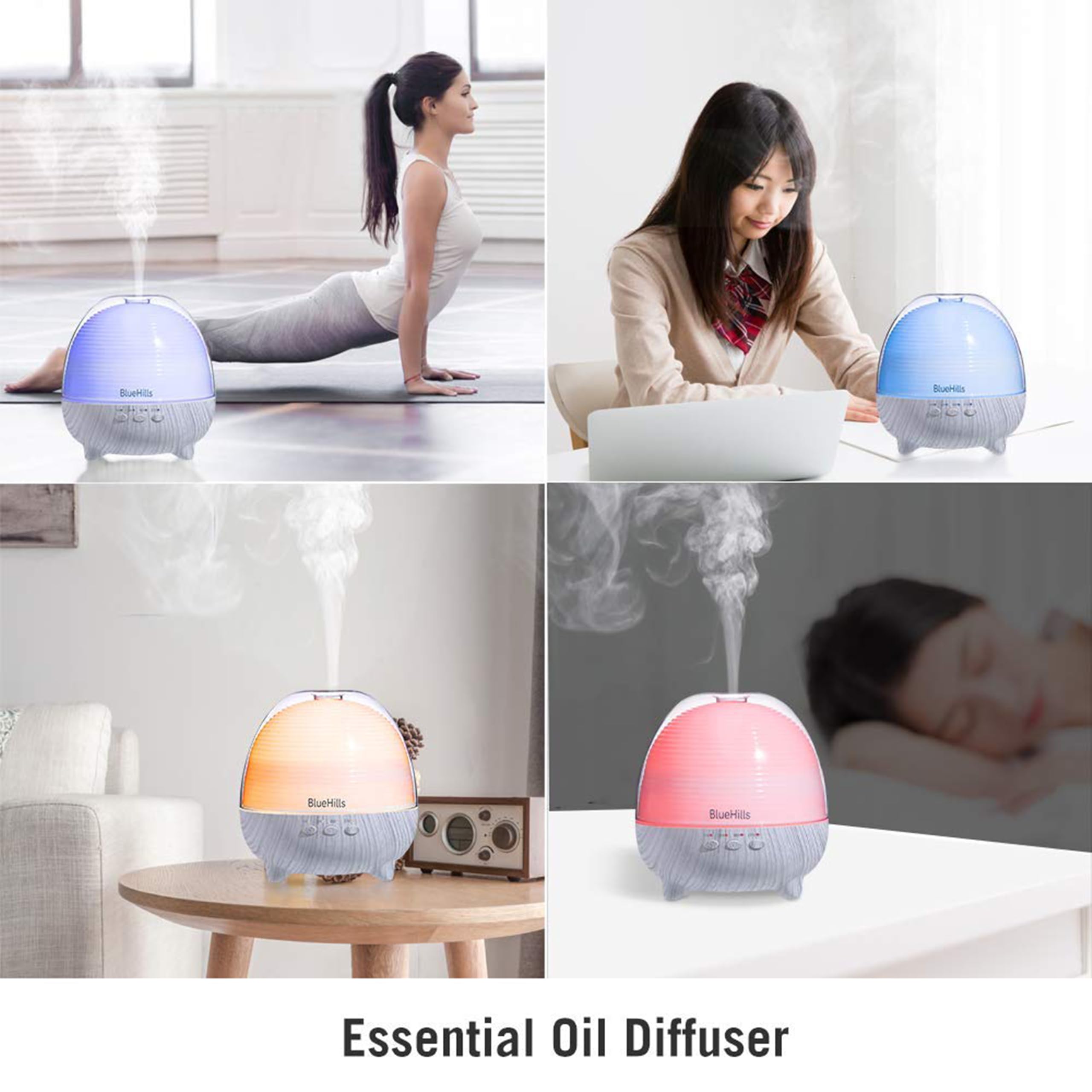 BlueHills diffuser mist modes provide customizable aroma diffusion for different rooms.