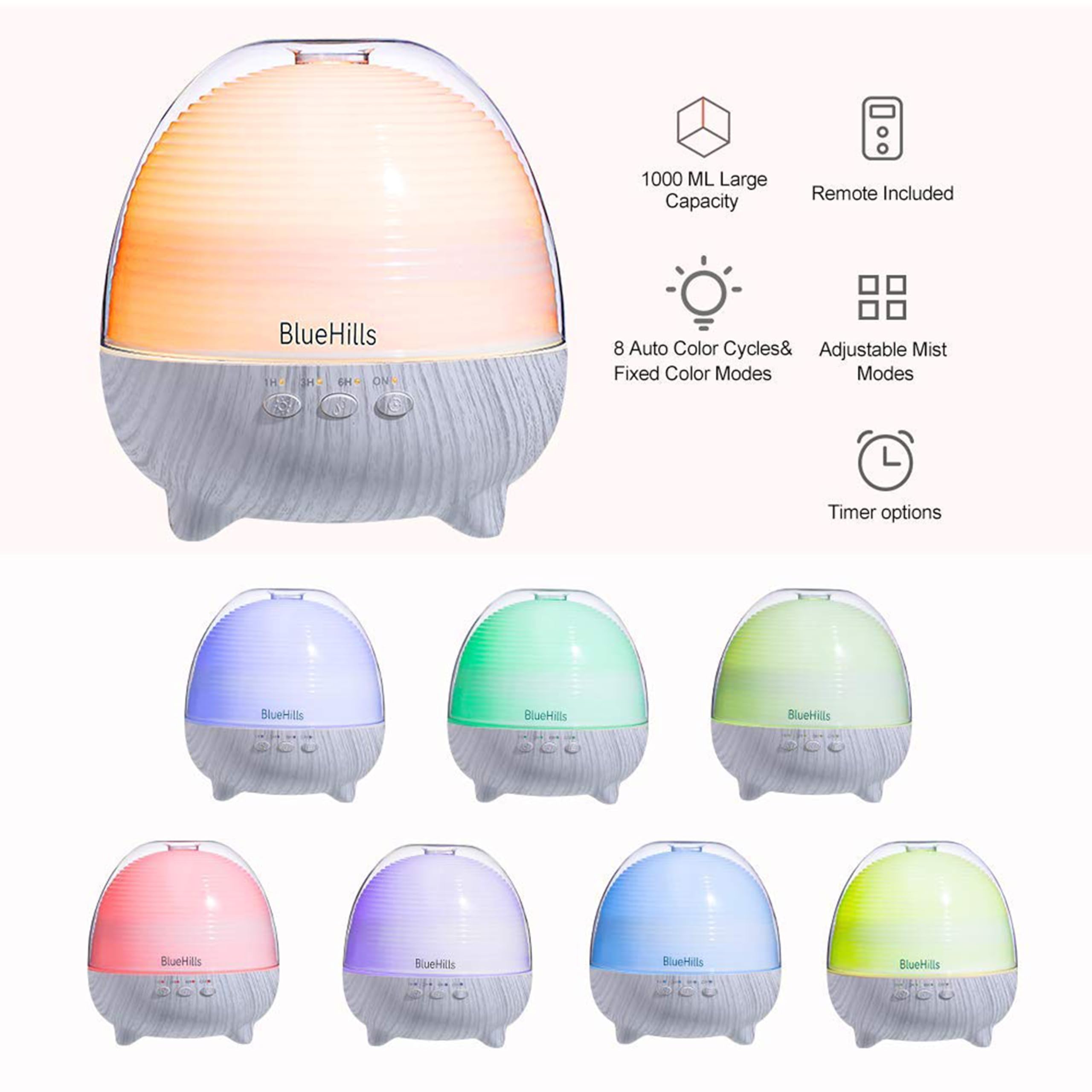 BlueHills diffuser timer options and remote offer flexible, on-demand aroma sessions.