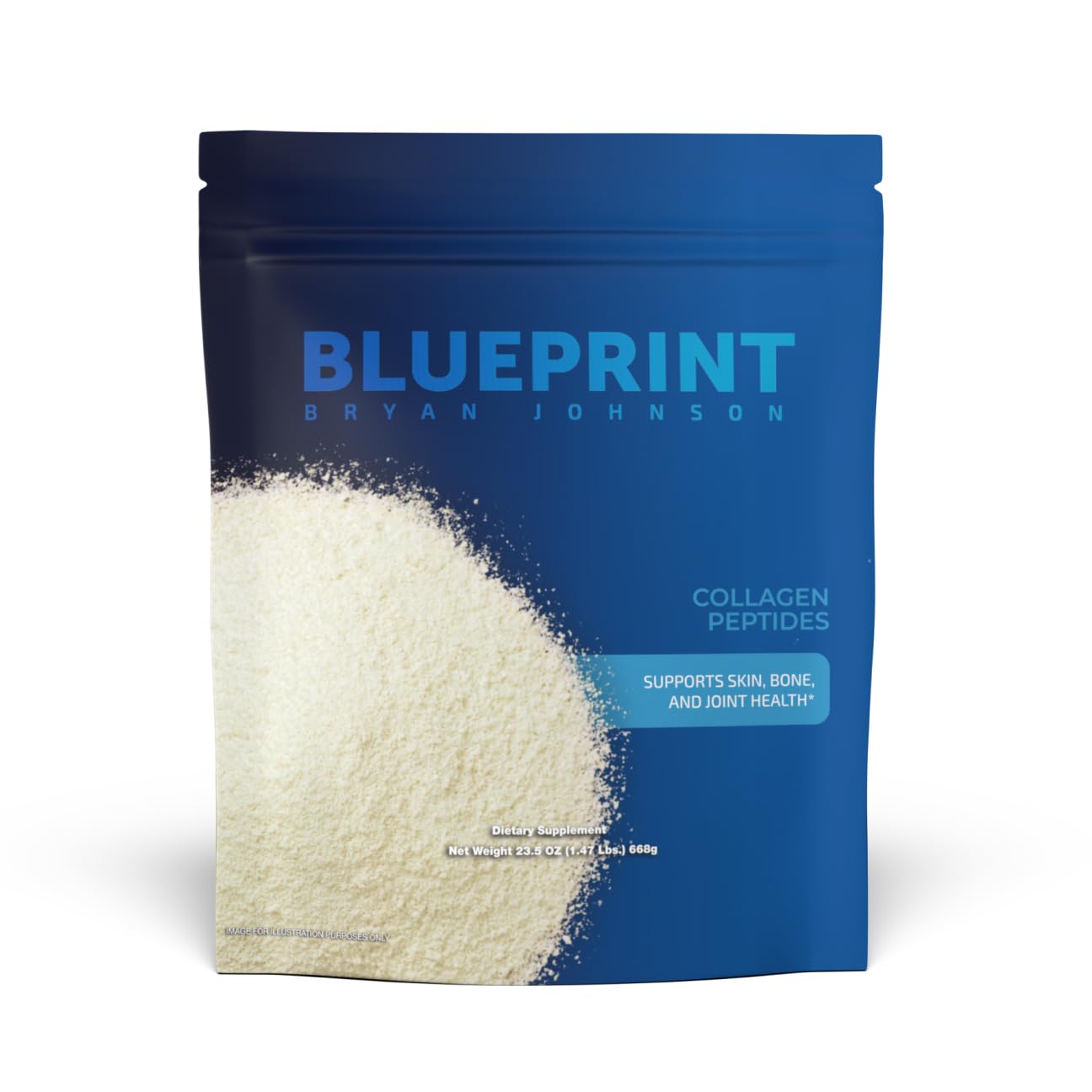 Blueprint Bryan Johnson collagen powder canister with label and scoop