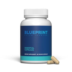 Blueprint Bryan Johnson Essential Capsules bottle front for daily foundational nutrition and energy support.