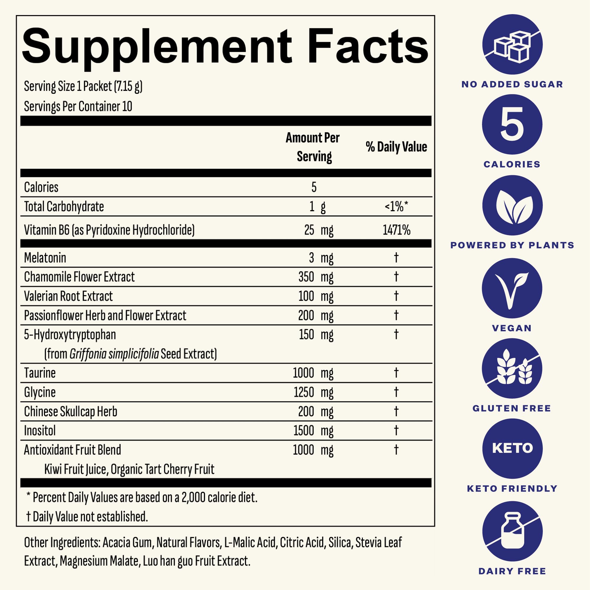 Zero sugar and 5 calorie label on Blueshift Sleep Aid Lemon Lavender