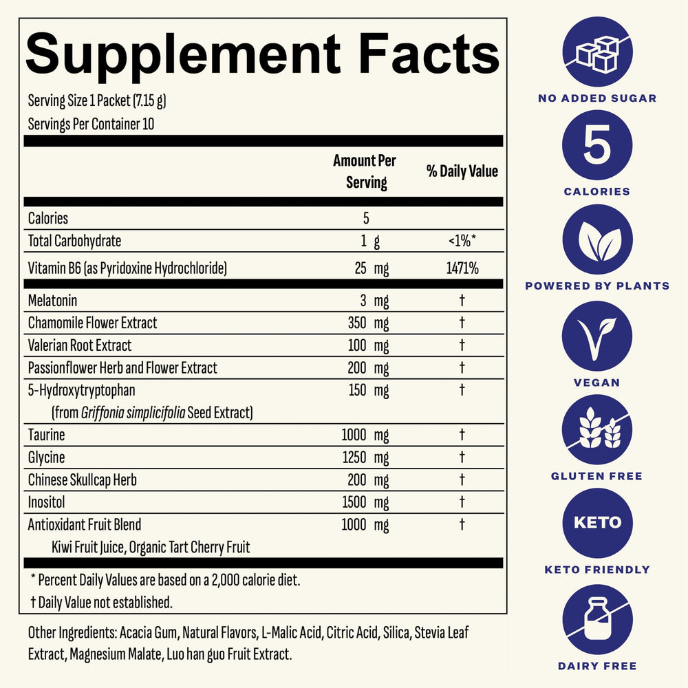 Zero sugar and 5 calorie label on Blueshift Sleep Aid Lemon Lavender