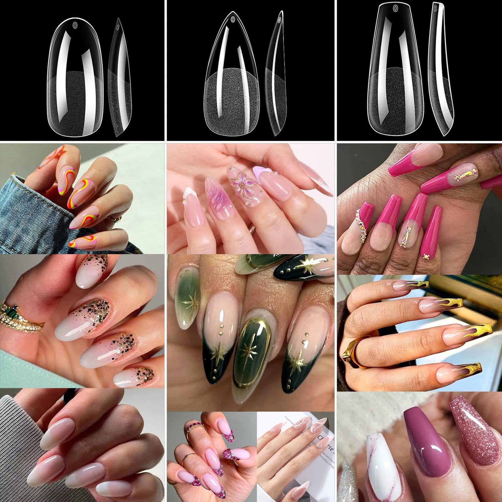 BlueZOO Gel Long Nail Tips coffin shape for sturdy, fashion forward style.