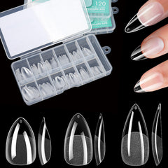 BlueZOO soft gel nail tips front packaging aids quick size selection for home use.