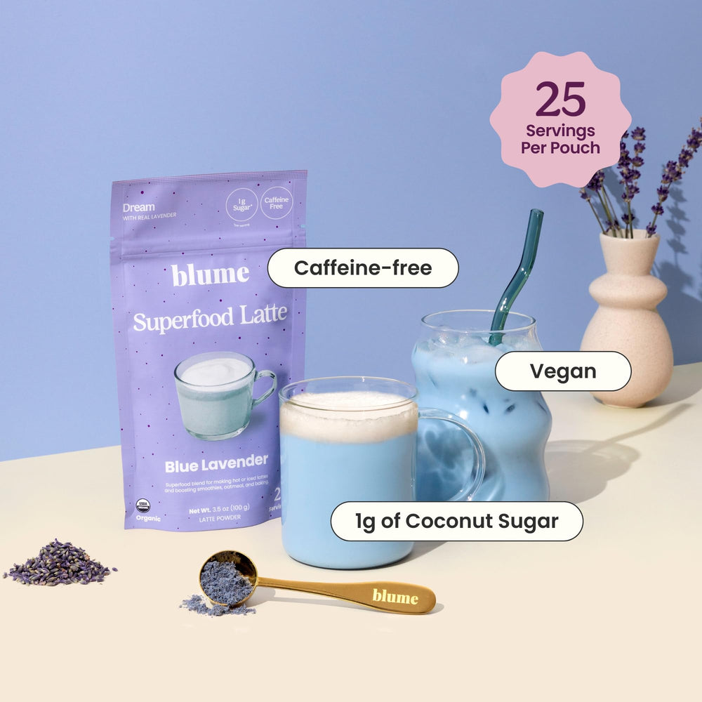 Blue spirulina and lavender powder ingredient closeup