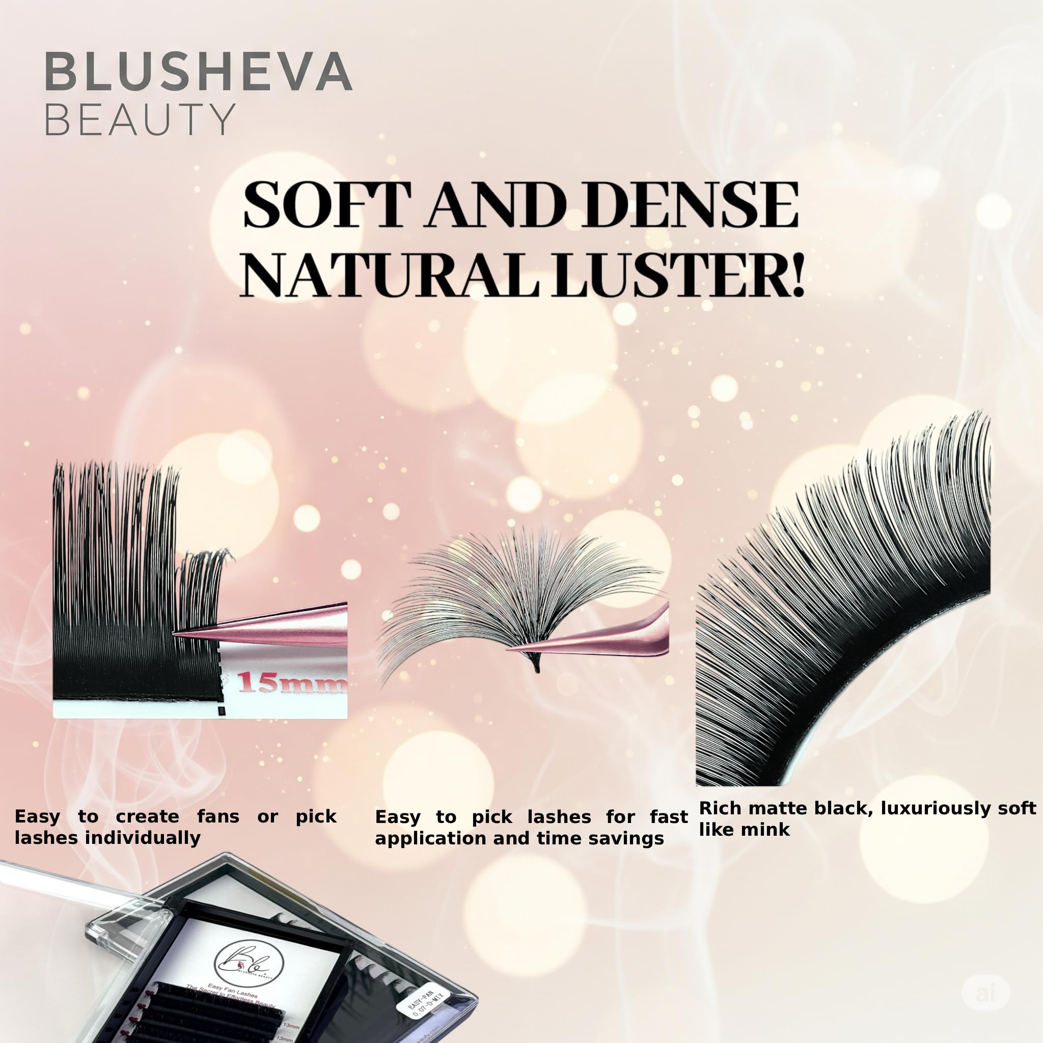 Blusheva Beauty Volume Lashes provide fluffy, even results for volume-based styles.