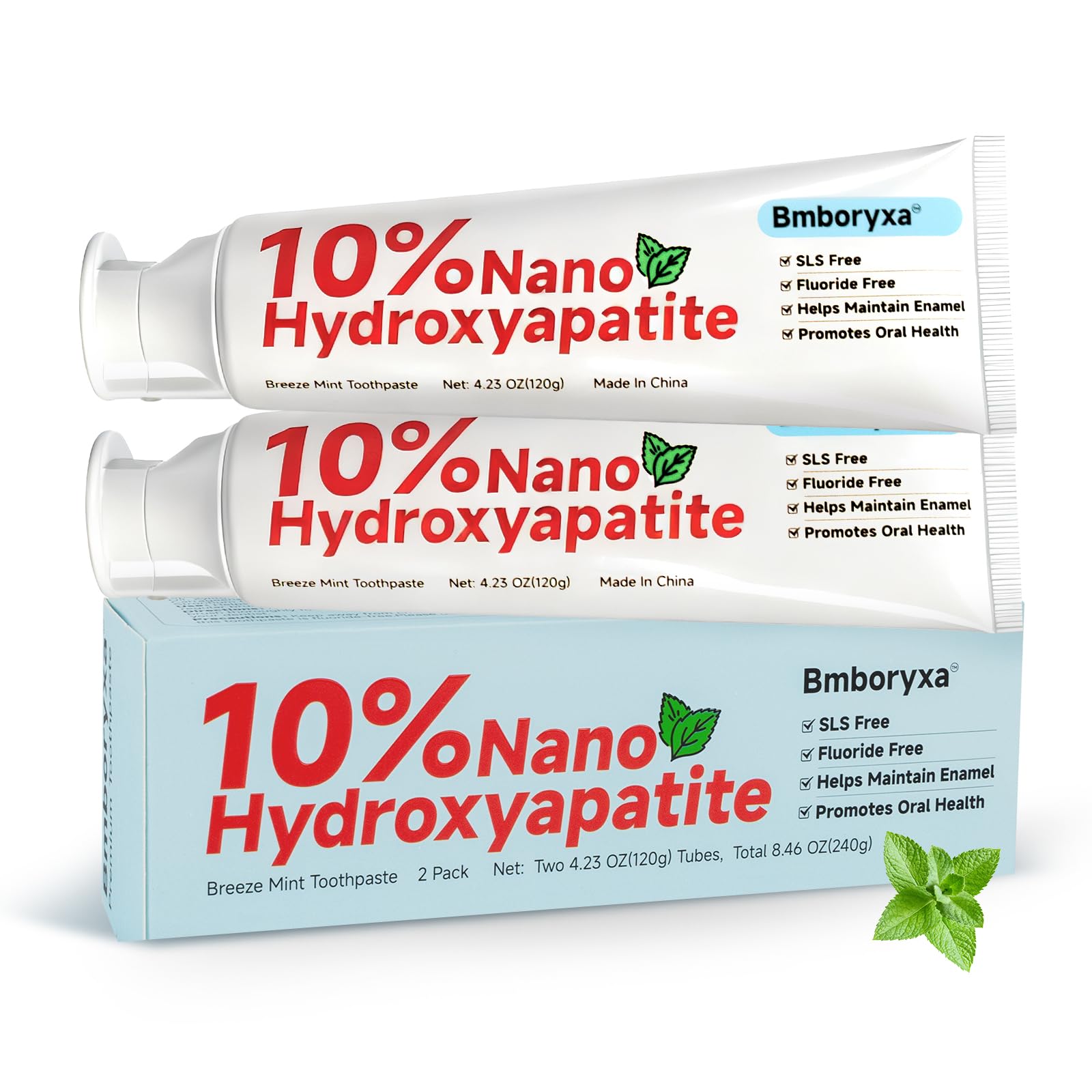 Bmboryxa 10% Nano Hydroxyapatite toothpaste tube with mint flavor