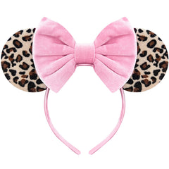 Bmobuo leopard print mouse ears headband with pink bows for cosplay and park visits