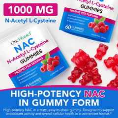 Close-up of strawberry-flavored NAC gummies