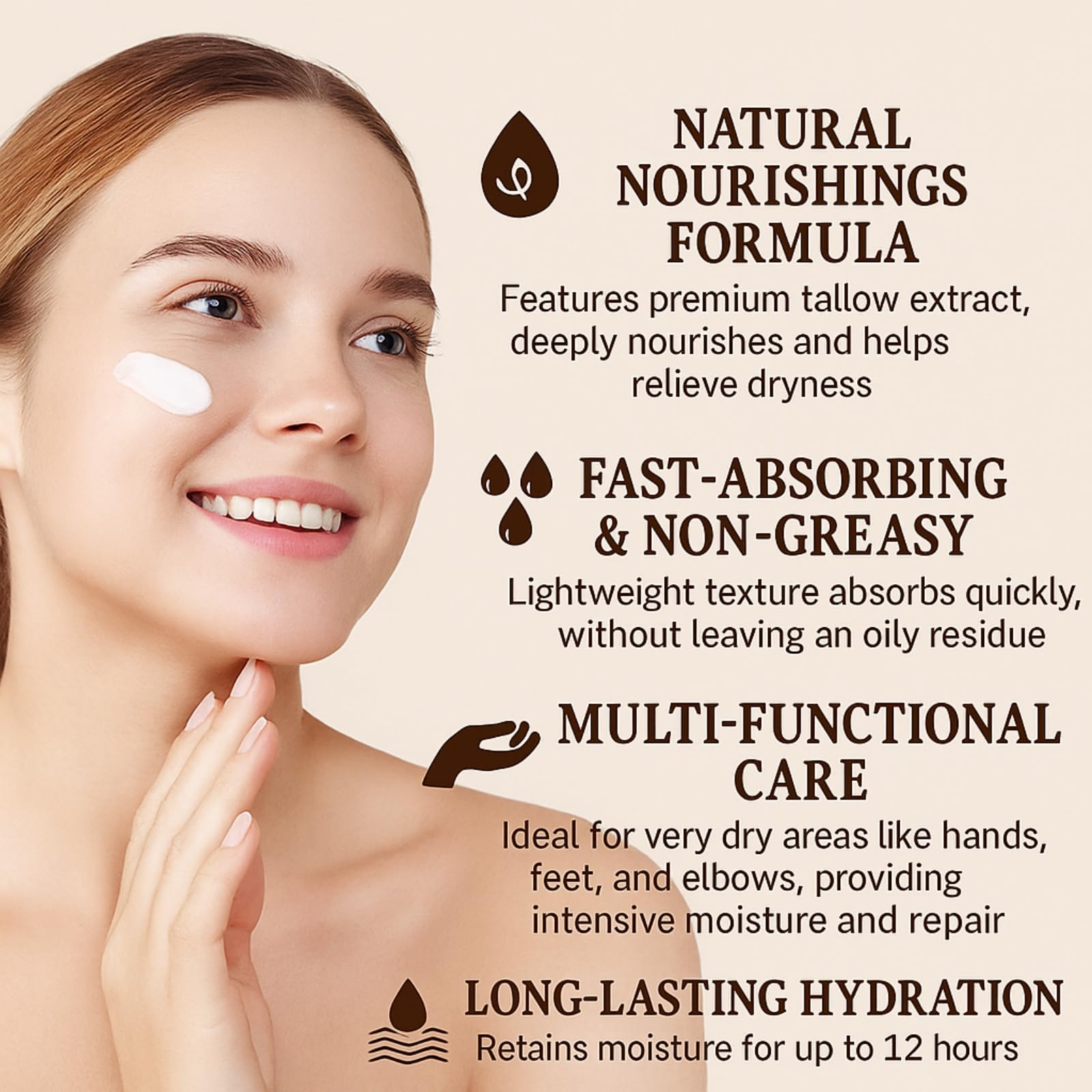 Applying cream to skin shows non greasy finish