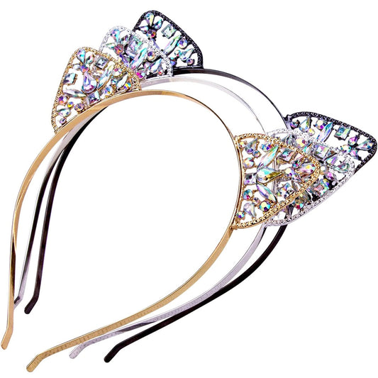 Bnikion crystal cat ears headband gold close-up showing sparkling rhinestones for party flair.