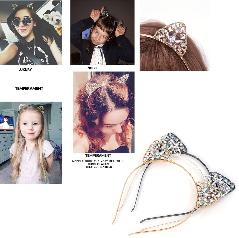 Bnikion crystal cat ears headband worn on a model demonstrates playful style.